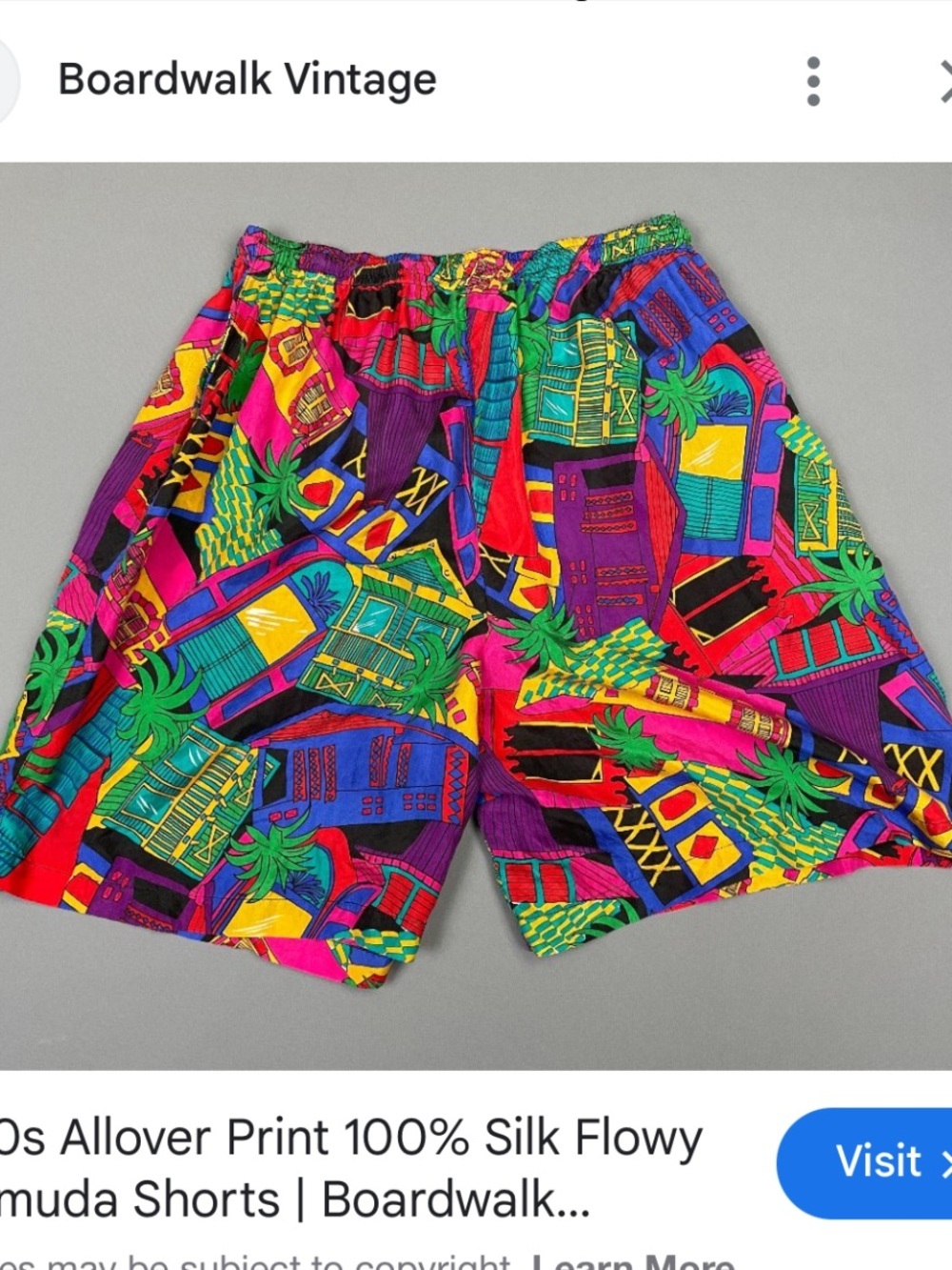 1980S ALLOVER PRINT 100% SILK FLOWY BERMUDA SHORTS 8